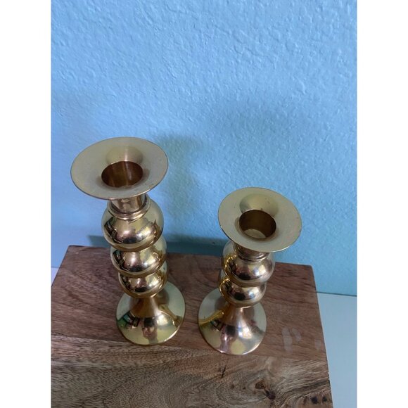 Made in India Vintage Brass Candle Stick Holders Set of 2 - Picture 2 of 12